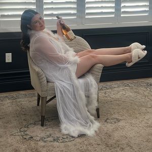 White sheet robe with feathered edges